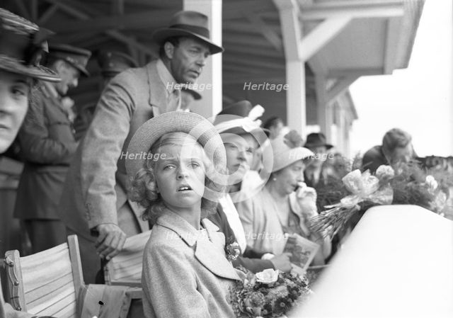 Prince Gustav Adolf visiting Jägersro racecourse, Malmö, Sweden, 1945. Creator: Otto Ohm.