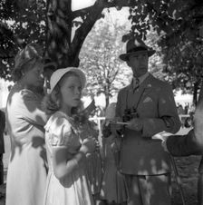 Prince Gustav Adolf visiting Jägersro racecourse, Malmö, Sweden, 1945. Creator: Otto Ohm