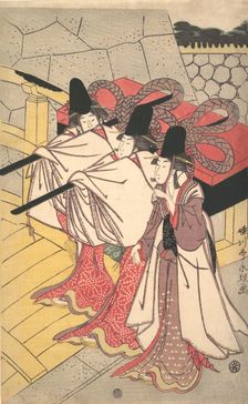 Prince Genji Returning to His Palace where His Wife Awaits Him, ca. 1797., ca. 1797. Creator: Rekisentei Eiri