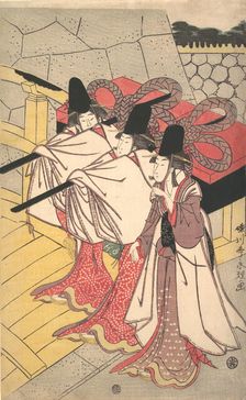 Prince Genji Returning to His Palace where His Wife Awaits Him, ca. 1797., ca. 1797. Creator: Rekisentei Eiri