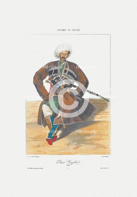 Prince Kazbek of Ossetia (From: Scenes, paysages, meurs et costumes du Caucase), 1840. Artist: Gagarin, Grigori Grigorievich (1810-1893)