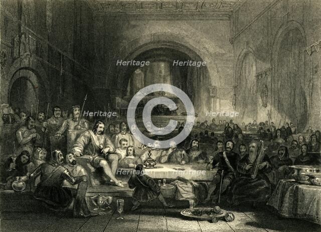 'Prince Llewellyn & His Barons, in his Palace near Aber', c1836.  Creators: Unknown, William Radclyffe.