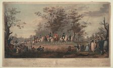 Prince Regent, William III of Prussia, Alexander I, General Blücher and Hetman Platov review troops Artist: Sauerweid, Alexander Ivanovich (1783-1844)