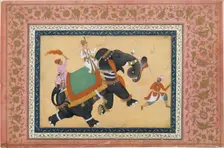 Prince Riding an Elephant, 16th-17th century. Creator: Khem Karan