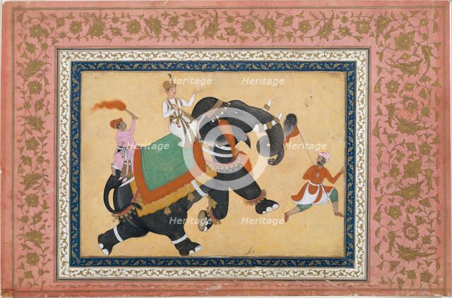 Prince Riding an Elephant, 16th-17th century. Creator: Khem Karan.