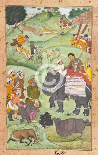Prince Salim at a Hunt (recto), Calligraphy (verso), Folio from a Shikarn..., between 1600 and 1604. Creator: Muhammad Nasir al-Munshi.