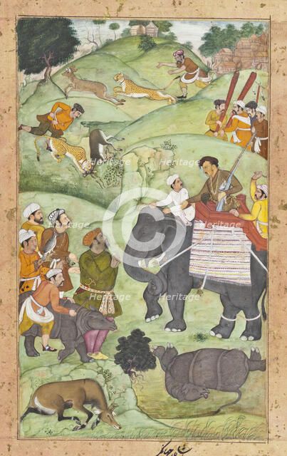 Prince Salim at a Hunt (recto), Calligraphy (verso), Folio from a Shikarn..., between 1600 and 1604. Creator: Muhammad Nasir al-Munshi.