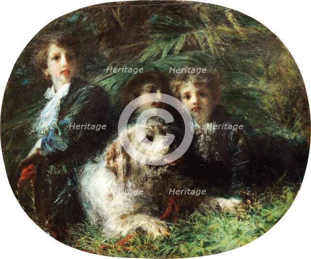 Prince Troubetzkoy's Children with Their Dog, 1874. Creator: Ranzoni, Daniele (1843-1889).