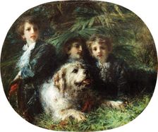 Prince Troubetzkoy's Children with Their Dog, 1874. Creator: Ranzoni, Daniele (1843-1889)