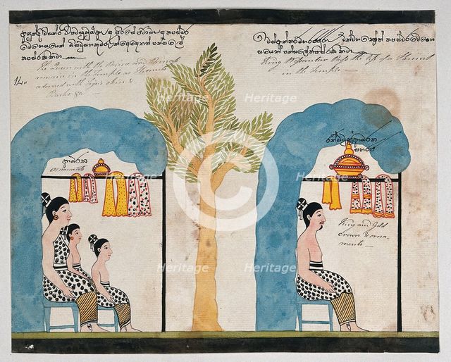 Prince Vessantara and his family live as hermits in separate temples, 1815. Creator: Unknown.