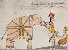 Prince Vessantara offers an elephant to the seven brahmins from Kalinga, 1815. Creator: Unknown