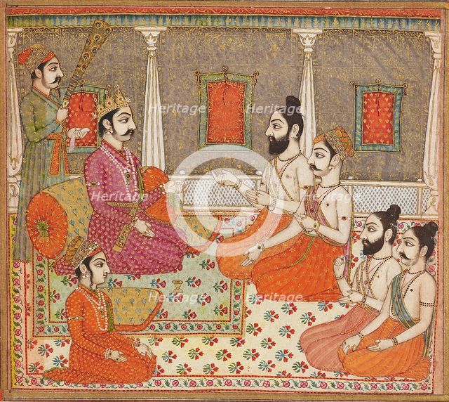 Prince with holy men or Brahmins, 19th century. Artist: Unknown.