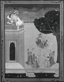 Princely Couple on Balcony Watching Maidens on Swing and Dancers, ca. 1800. Creator: Unknown