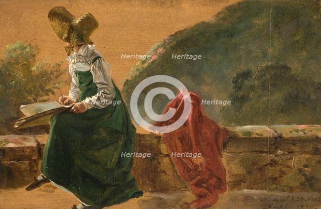 Princess Caroline Amalie Sketching in Naples. Study, 1820. Creator: Johan Christian Dahl.