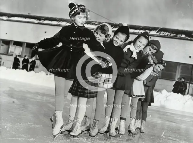 Princess Christina of Sweden, the ice princess, with friends, 1953. Creator: Unknown.