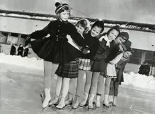 Princess Christina of Sweden, the ice princess, with friends, 1953. Creator: Unknown