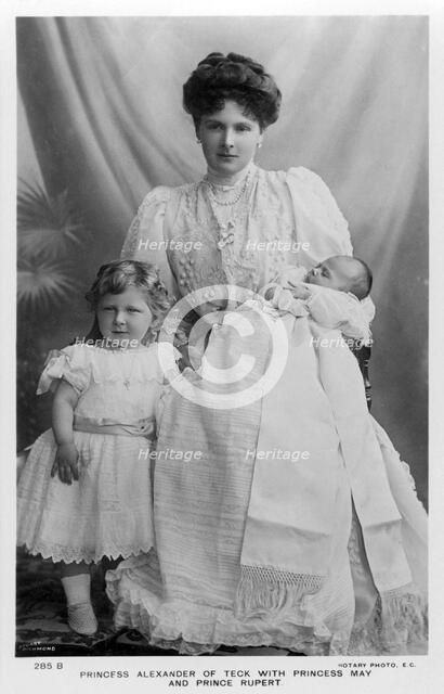 Princess Alexander of Teck with Princess May and Prince Rupert, c1907.Artist: Stuart Richmond