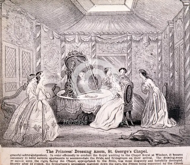 Princess Alexandra preparing for her wedding ceremony, 1863. Artist: Anon