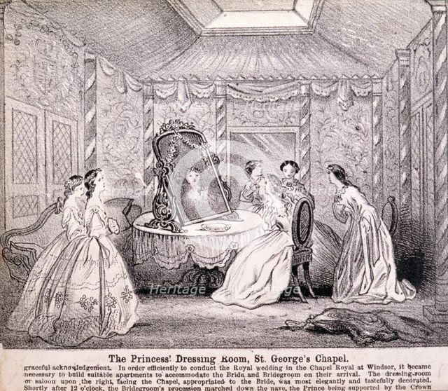 Princess Alexandra preparing for her wedding ceremony, 1863. Artist: Anon