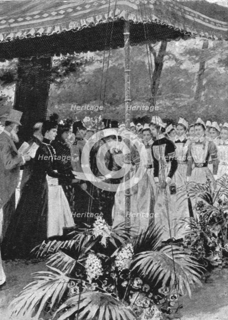 'Princess Alexandra Presenting Certificates to Nurses at Marlborough House, July 21, 1899', (1901).  Creator: Unknown.