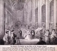 Princess Alexandra processing up the nave of St George's Chapel, Windsor Castle, 1863. Artist: Anon