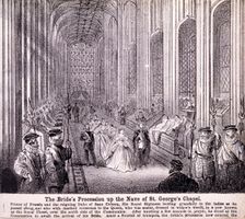 Princess Alexandra processing up the nave of St George's Chapel, Windsor Castle, 1863. Artist: Anon