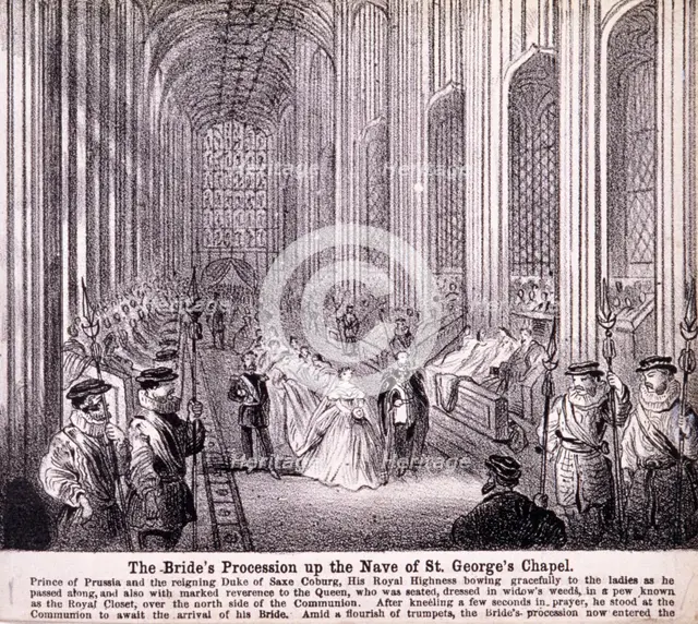 Princess Alexandra processing up the nave of St George's Chapel, Windsor Castle, 1863. Artist: Anon