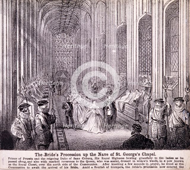 Princess Alexandra processing up the nave of St George's Chapel, Windsor Castle, 1863. Artist: Anon