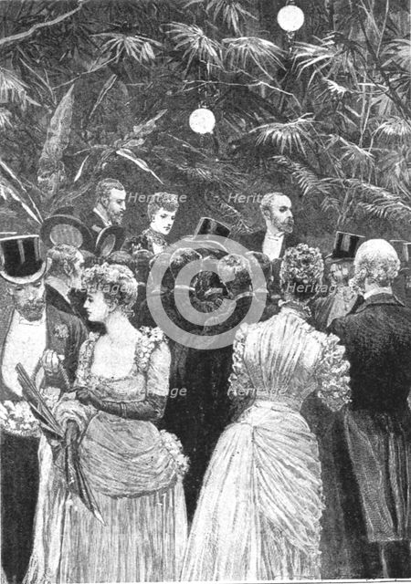 'Princess Alexandra selling flowers at a fete held in aid of the London Hospitals, July 23, 1884',  Creator: Unknown.