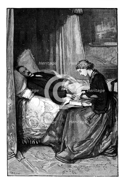 Princess Alice reading to her father, Prince Albert, c1850s. Artist: Unknown