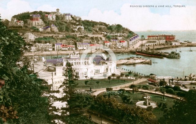 Princess Gardens and Vane Hill, Torquay, Devon, early 20th century.Artist: Ern Bishop