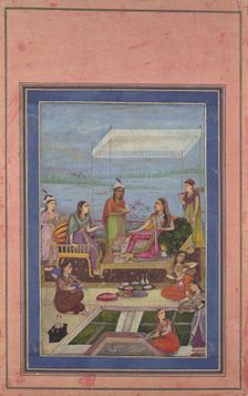 Princess Entertaining a Visitor on the Balcony, Folio from the Davis Album, mid 2nd half 17th cent. Creator: Unknown