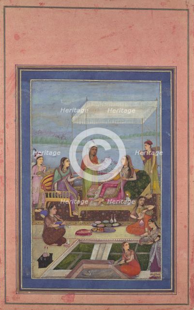 Princess Entertaining a Visitor on the Balcony, Folio from the Davis Album, mid 2nd half 17th cent. Creator: Unknown.