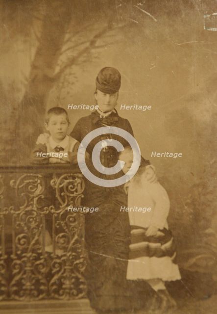 Princess Ekaterina Mikhailovna Yurievskaya with children Georgy and Olga, End of 1870s-Early 1880s. Creator: Anonymous.