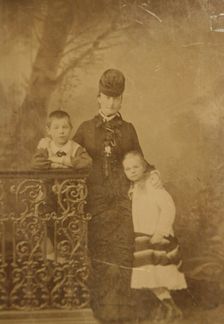 Princess Ekaterina Mikhailovna Yurievskaya with children Georgy and Olga, End of 1870s-Early 1880s. Creator: Anonymous