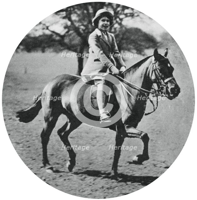 Princess Elizabeth on horseback, Windsor Great Park, 1935, (1937). Artist: Unknown