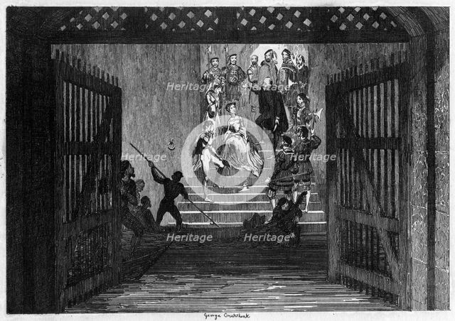 Princess Elizabeth brought as a prisoner to the Tower of London, 1554 (1840).Artist: George Cruikshank