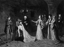 Princess Elizabeth confronted with Sir Thomas Wyatt in the torture chamber, 1554 (1840). Creator: George Cruikshank