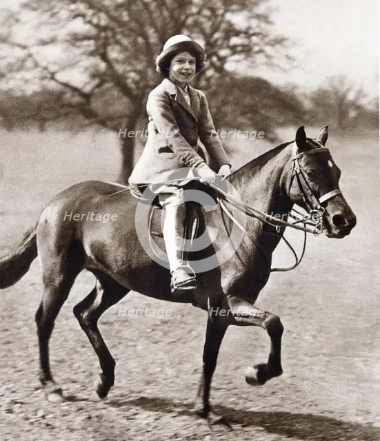 Princess Elizabeth riding her pony in Winsor Great Park, 1930s. Artist: Unknown