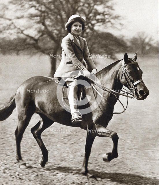 Princess Elizabeth riding her pony in Winsor Great Park, 1930s. Artist: Unknown