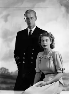Princess Elizabeth with Lieutenant Philip Mountbatten, 9 July 1947. Creator: Dorothy Wilding