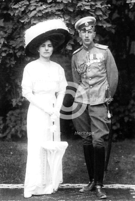 Princess Helen of Serbia with her husband Prince John Constantinovich of Russia, c1915. Artist: Anon