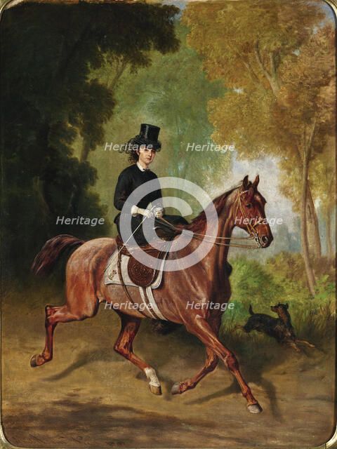 Princess Henriette of Liechtenstein (1843-1931) on horseback, 1868. Creator: Adam; Emil (1843-1924).