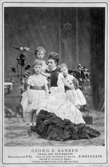 Princess of Wales and her three daughters, Louisa, Victoria and Maud, c1874. Creator: Unknown