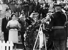 Princess Margaret and Lord Snowdon at John F. Kennedy's grave, Washington, USA, 1965. Creator: Unknown