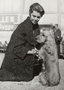 Princess Margaretha of Sweden with her Cocker Spaniel at a dog show, Stockholm, October 1960