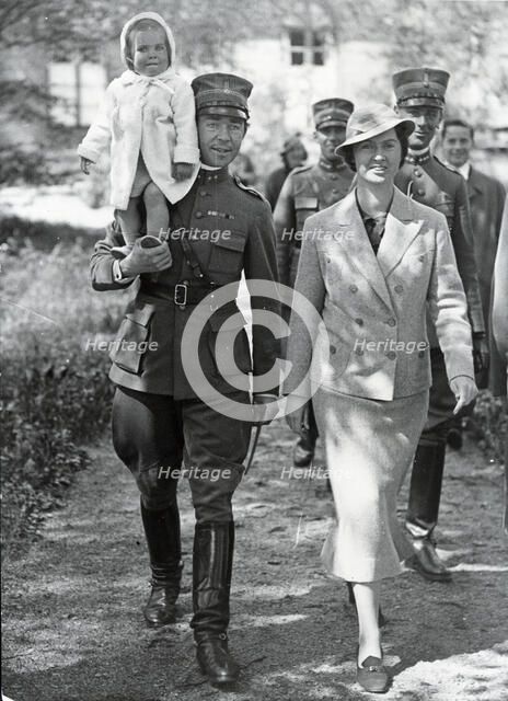Princess Sibylla and Prince Gustaf Adolf with Princess Margaret in Hagaparken, Sweden, 1936. Creator: Unknown.