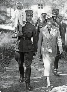 Princess Sibylla and Prince Gustaf Adolf with Princess Margaret in Hagaparken, Sweden, 1936. Creator: Unknown