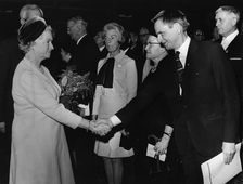 Princess Sibylla meets Prime Minister Olof Palme in Stockholm Concert Hall, Sweden, 1969