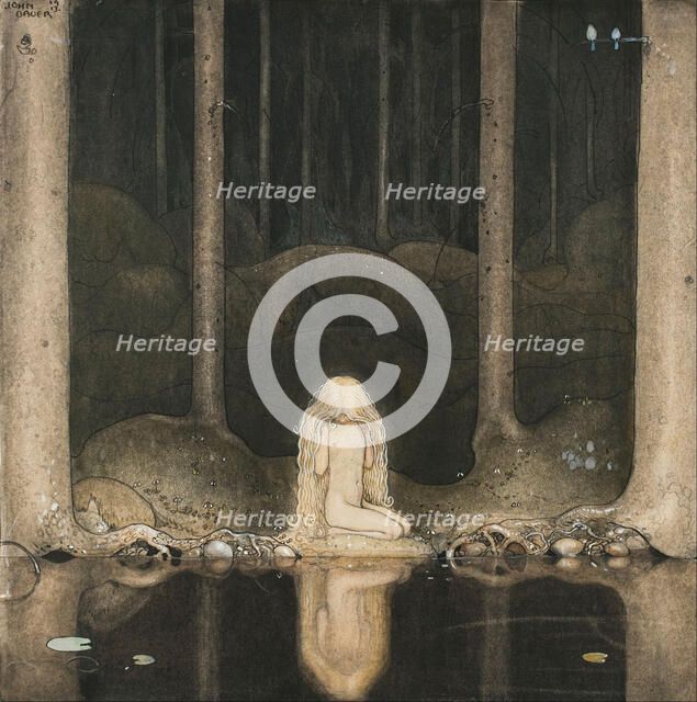 Princess Tuvstarr is still sitting there wistfully looking into the water, 1913. Artist: Bauer, John (1882-1918)